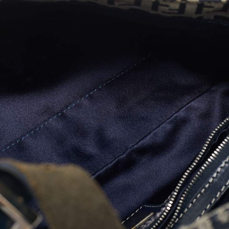 Pre Owned Fendi Blue Zucchino Canvas and Leather Baguette Bag