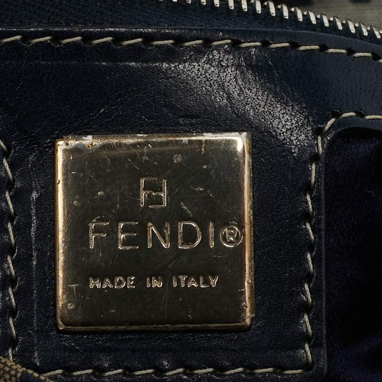 Pre Owned Fendi Blue Zucchino Canvas and Leather Baguette Bag
