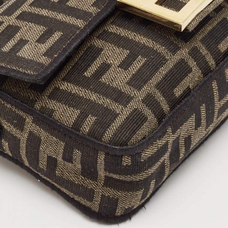 Pre Owned Fendi Tobacco FF Canvas Mini Baguette Bag