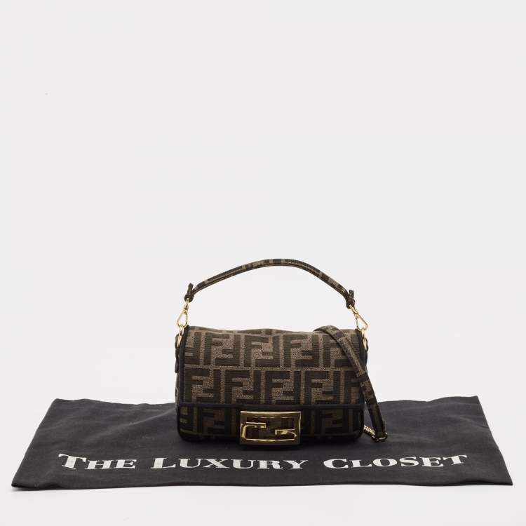 Pre Owned Fendi Tobacco FF Canvas Mini Baguette Bag