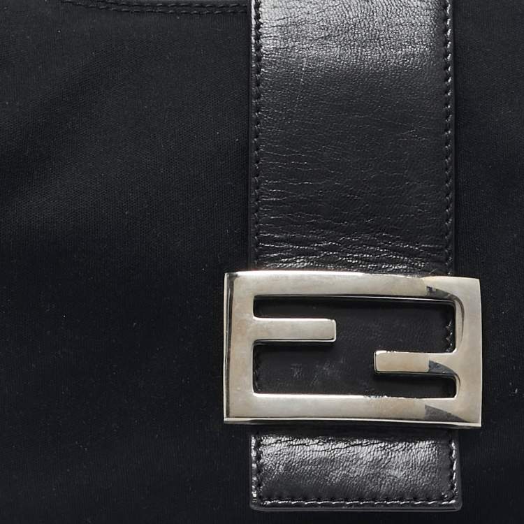Pre Owned Fendi Black Fabric and Leather FF Half Moon Hobo