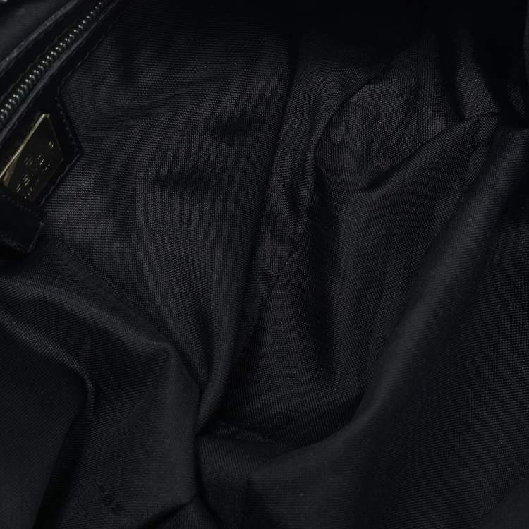 Pre Owned Fendi Black Fabric and Leather FF Half Moon Hobo