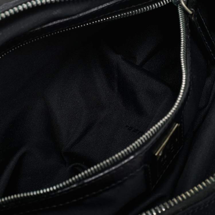 Pre Owned Fendi Black Fabric and Leather FF Half Moon Hobo