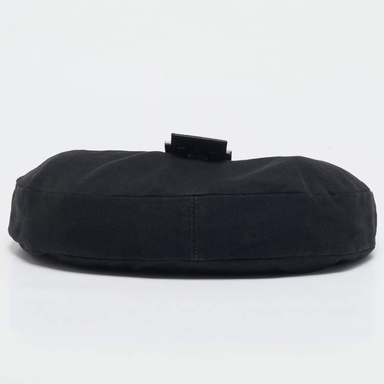 Pre Owned Fendi Black Fabric and Leather FF Half Moon Hobo