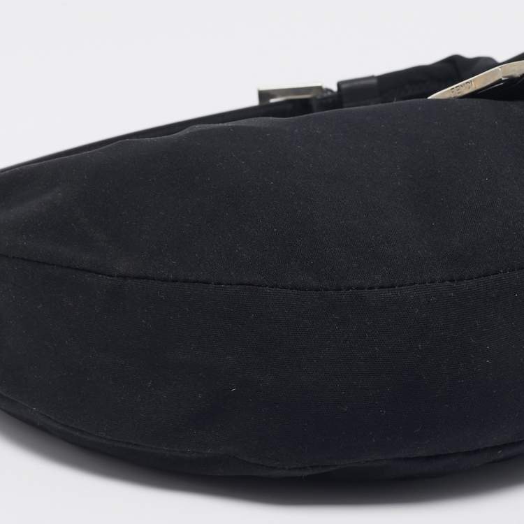 Pre Owned Fendi Black Fabric and Leather FF Half Moon Hobo