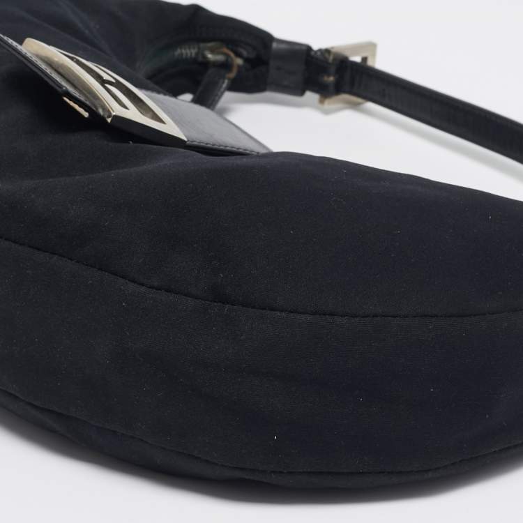 Pre Owned Fendi Black Fabric and Leather FF Half Moon Hobo