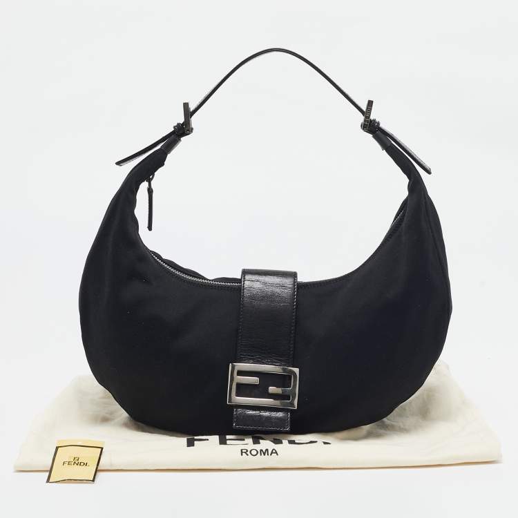 Pre Owned Fendi Black Fabric and Leather FF Half Moon Hobo