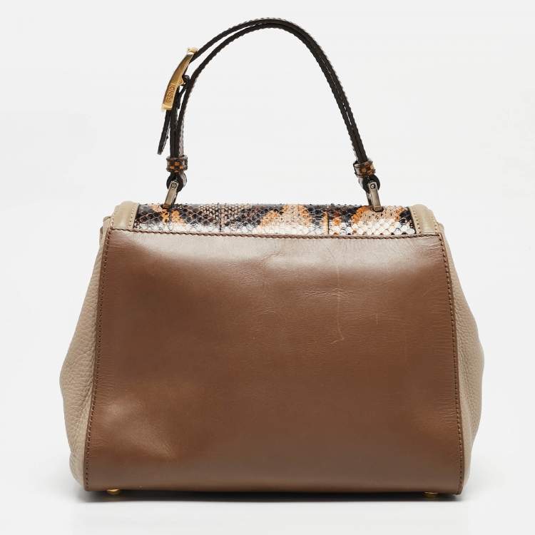 Pre Owned Fendi Multicolor Leather and Python Silvana Top Handle Bag