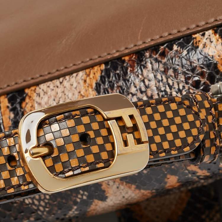 Pre Owned Fendi Multicolor Leather and Python Silvana Top Handle Bag