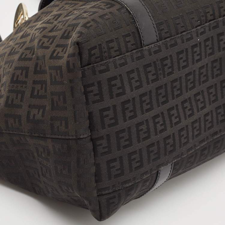 Pre Owned Fendi Black Zucchino Canvas and Leather Superstar Shopper Tote