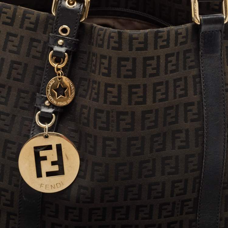 Pre Owned Fendi Black Zucchino Canvas and Leather Superstar Shopper Tote