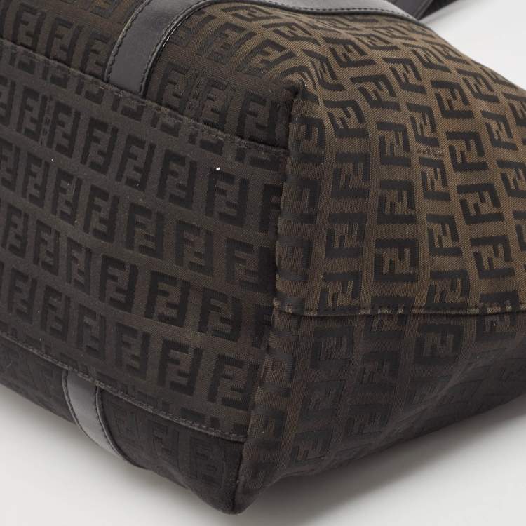 Pre Owned Fendi Black Zucchino Canvas and Leather Superstar Shopper Tote