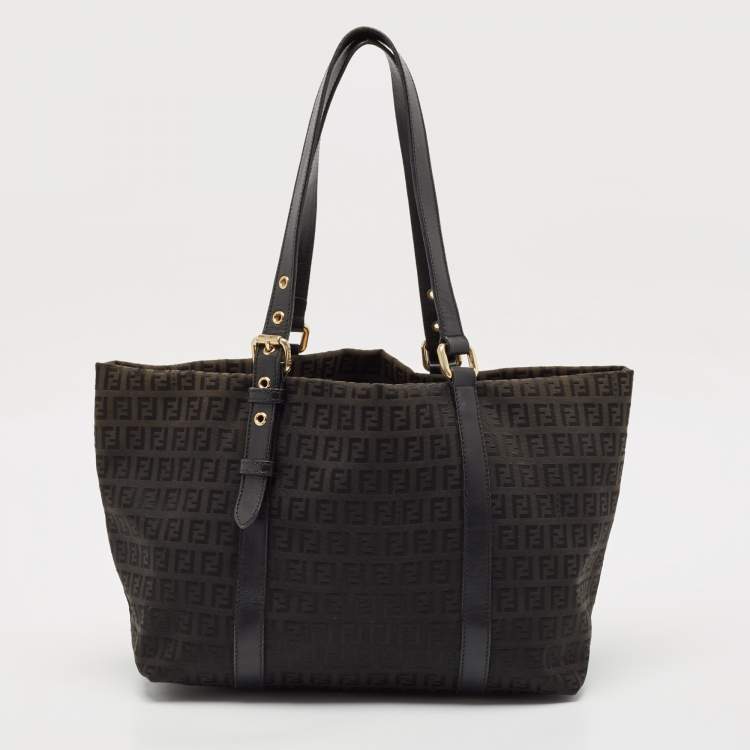 Pre Owned Fendi Black Zucchino Canvas and Leather Superstar Shopper Tote