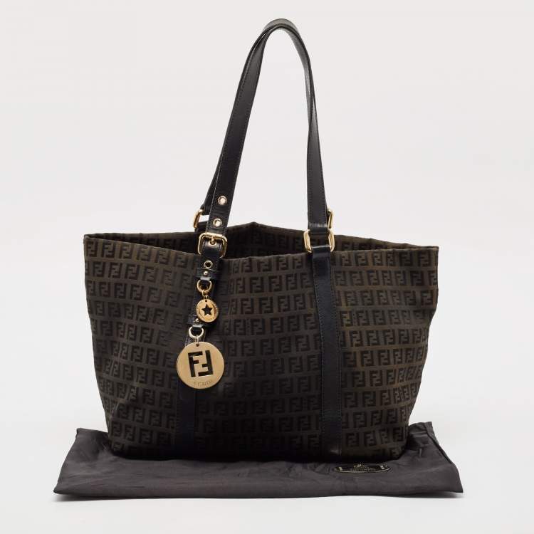 Pre Owned Fendi Black Zucchino Canvas and Leather Superstar Shopper Tote