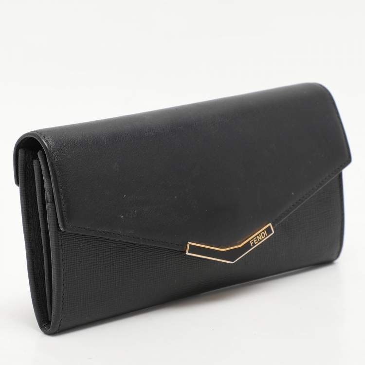 Pre Owned Fendi Black Leather 2Jours Continental Wallet