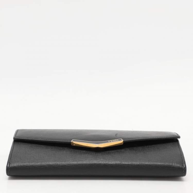 Pre Owned Fendi Black Leather 2Jours Continental Wallet