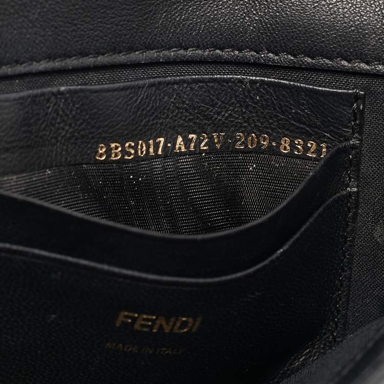 Pre Owned Fendi Black Leather FF Motif Baguette Mini Chain Bag