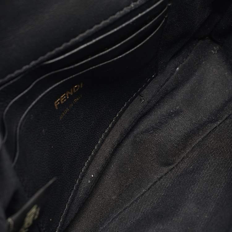 Pre Owned Fendi Black Leather FF Motif Baguette Mini Chain Bag