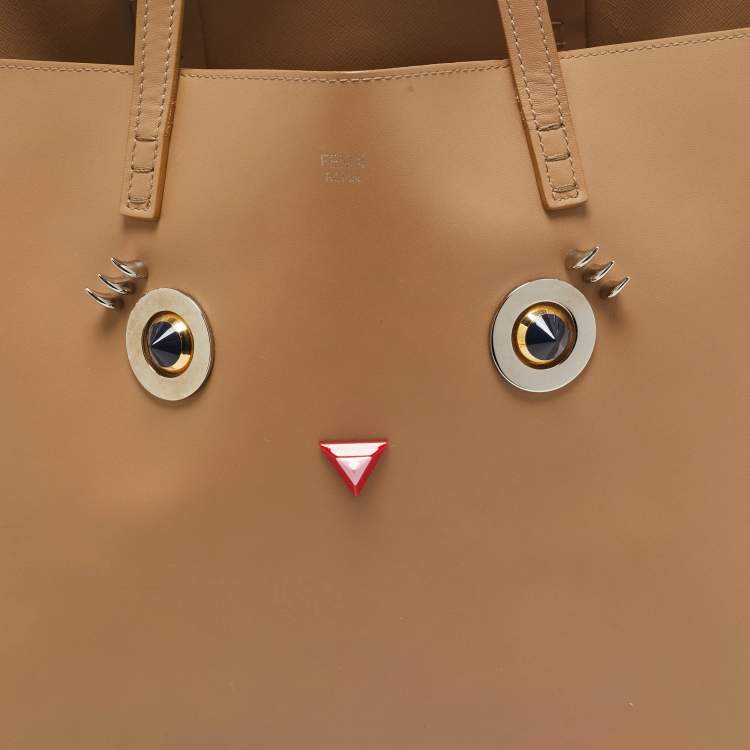 Pre Owned Fendi Beige Leather Hypnoteyes Shopping Tote