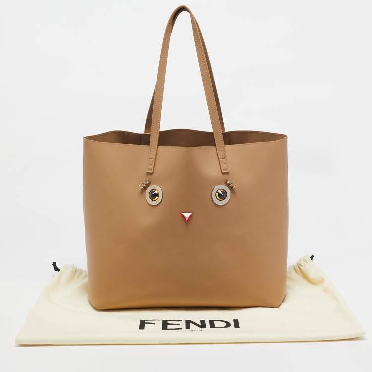 Pre Owned Fendi Beige Leather Hypnoteyes Shopping Tote