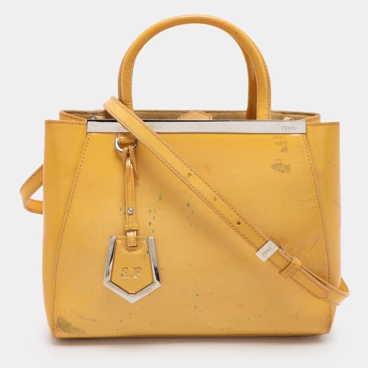 Pre Owned Fendi Yellow Patent Leather Small 2Jours Tote