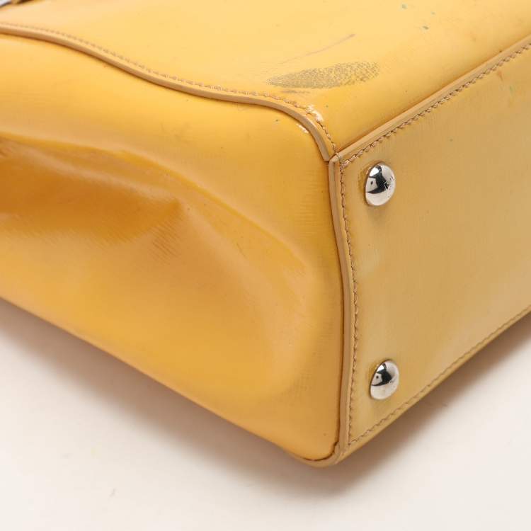 Pre Owned Fendi Yellow Patent Leather Small 2Jours Tote