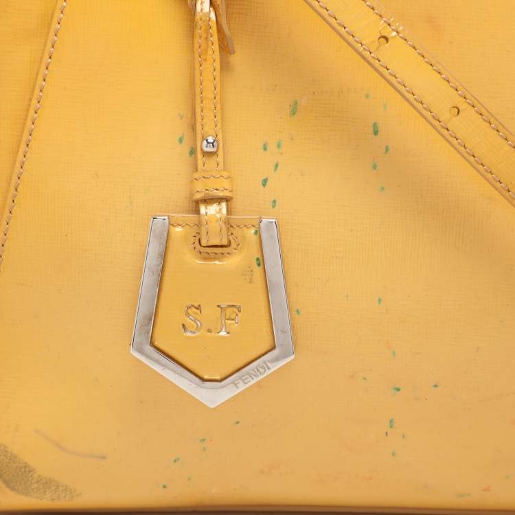 Pre Owned Fendi Yellow Patent Leather Small 2Jours Tote