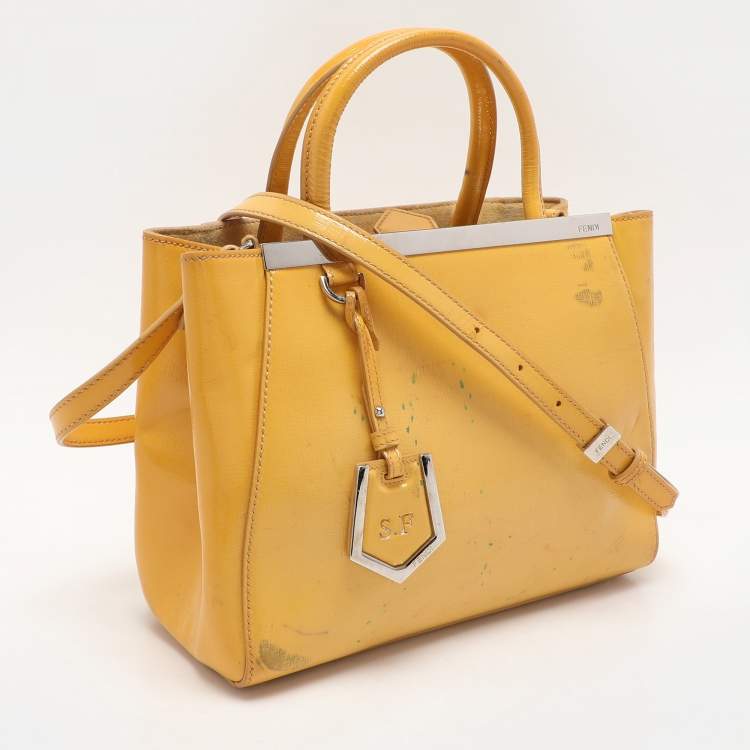 Pre Owned Fendi Yellow Patent Leather Small 2Jours Tote