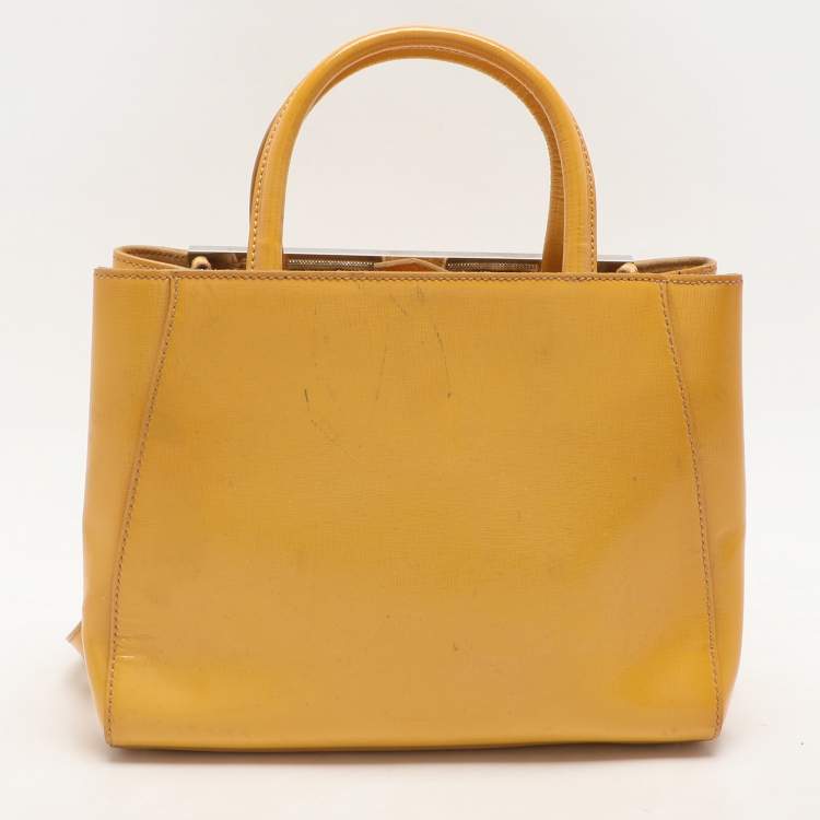 Pre Owned Fendi Yellow Patent Leather Small 2Jours Tote