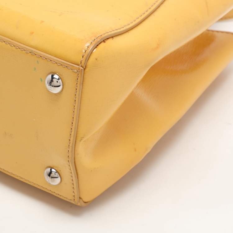 Pre Owned Fendi Yellow Patent Leather Small 2Jours Tote