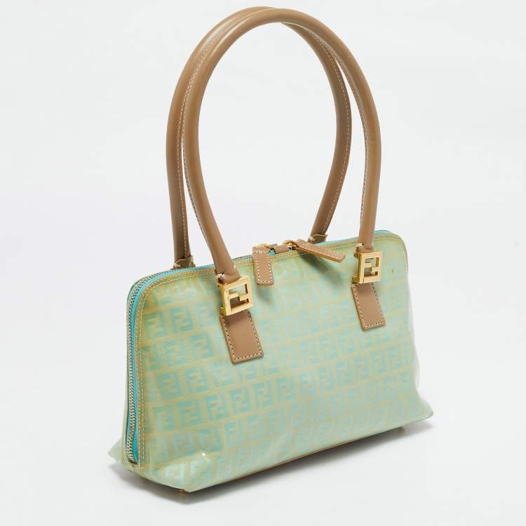 Pre Owned Fendi Blue/Tan Zucchino Vinyl Satchel