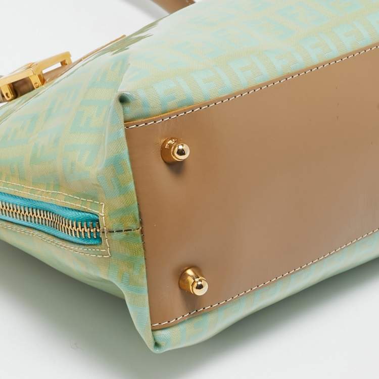 Pre Owned Fendi Blue/Tan Zucchino Vinyl Satchel