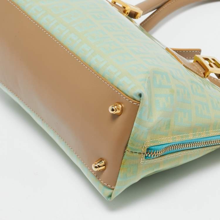 Pre Owned Fendi Blue/Tan Zucchino Vinyl Satchel