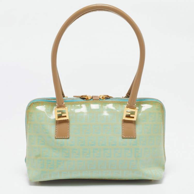 Pre Owned Fendi Blue/Tan Zucchino Vinyl Satchel