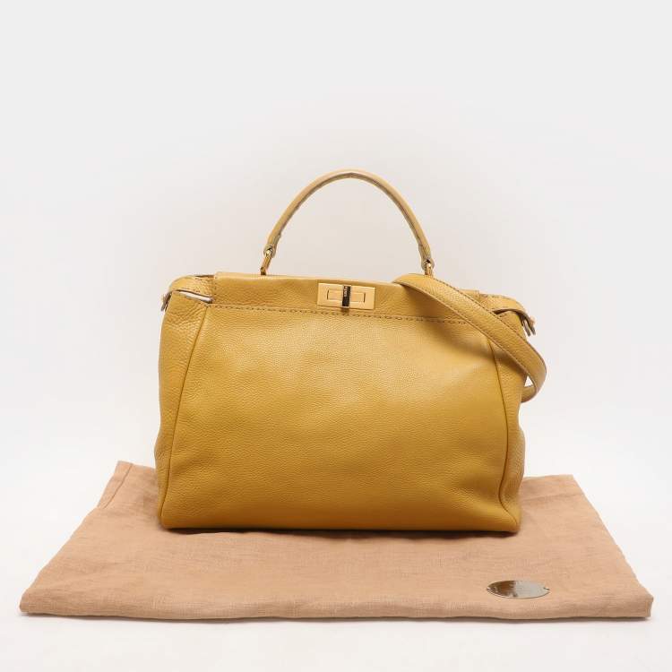مملوكة مسبقًا Fendi Yellow Selleria Leather Large Peekaboo Top Handle Bag