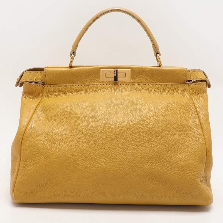 مملوكة مسبقًا Fendi Yellow Selleria Leather Large Peekaboo Top Handle Bag