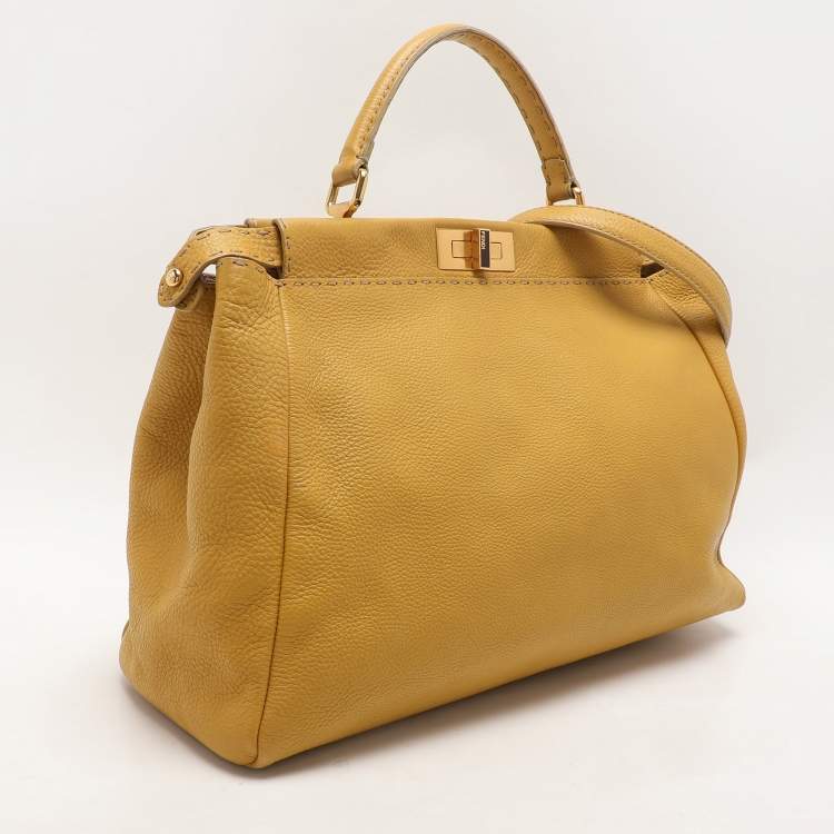 مملوكة مسبقًا Fendi Yellow Selleria Leather Large Peekaboo Top Handle Bag