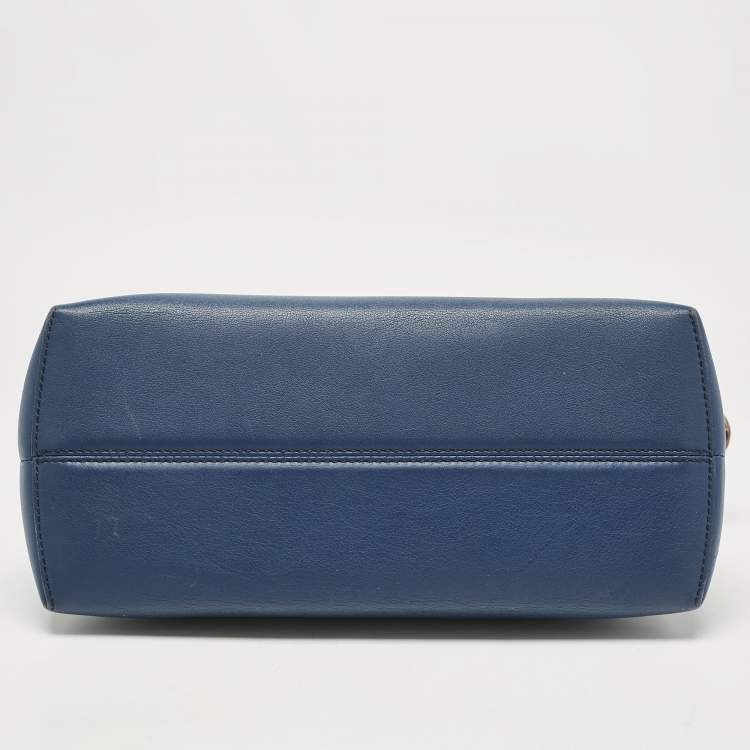 Pre Owned Fendi Navy Blue/Beige Leather and Python Small By The Way Bag