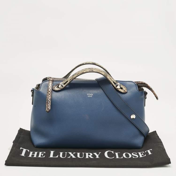 Pre Owned Fendi Navy Blue/Beige Leather and Python Small By The Way Bag