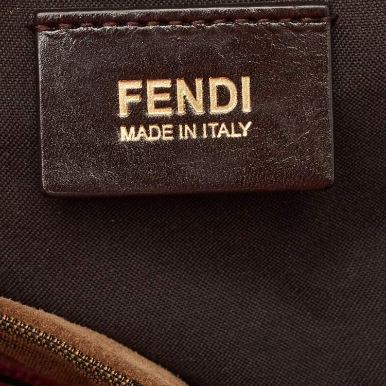 Pre Owned Fendi Tobacco/Magenta Pequin Stripe Canvas and Leather Hobo