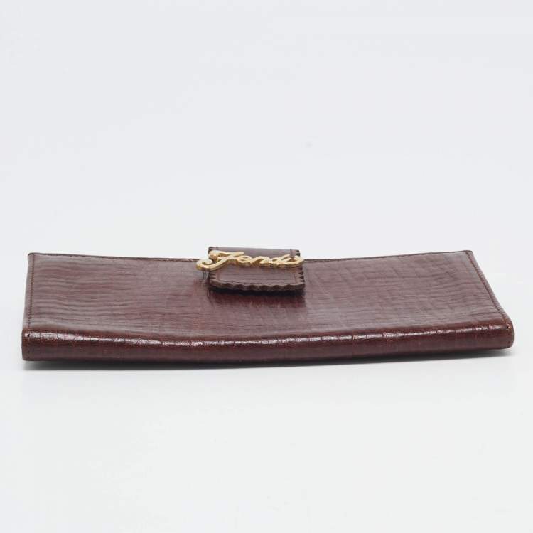 Pre Owned Fendi Brown Leather Flap Continental Wallet