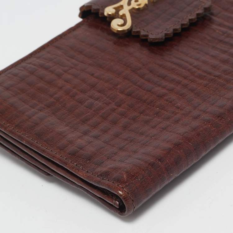 Pre Owned Fendi Brown Leather Flap Continental Wallet