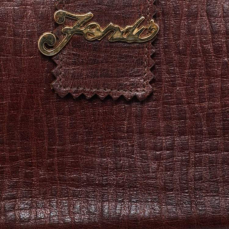 Pre Owned Fendi Brown Leather Flap Continental Wallet