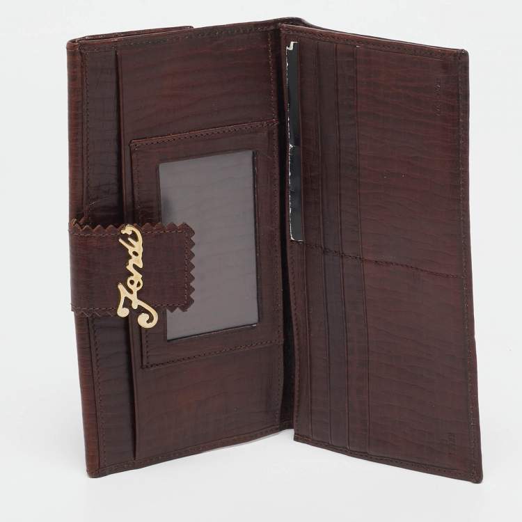 Pre Owned Fendi Brown Leather Flap Continental Wallet