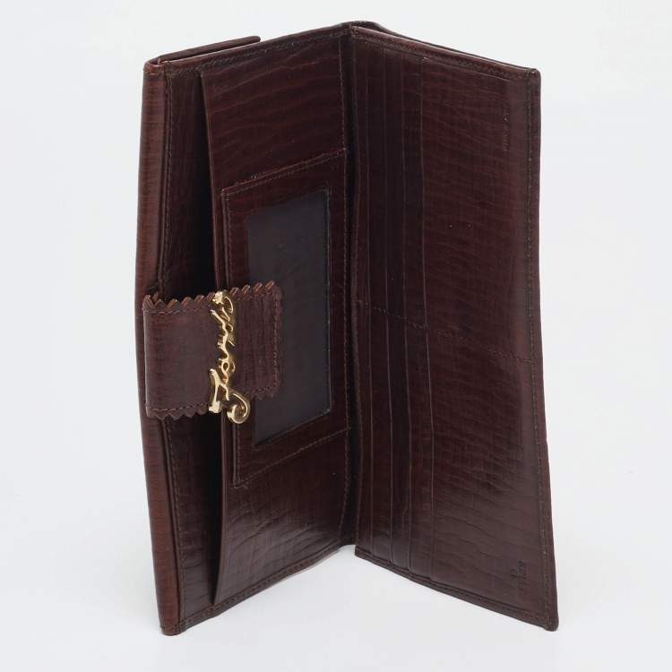 Pre Owned Fendi Brown Leather Flap Continental Wallet