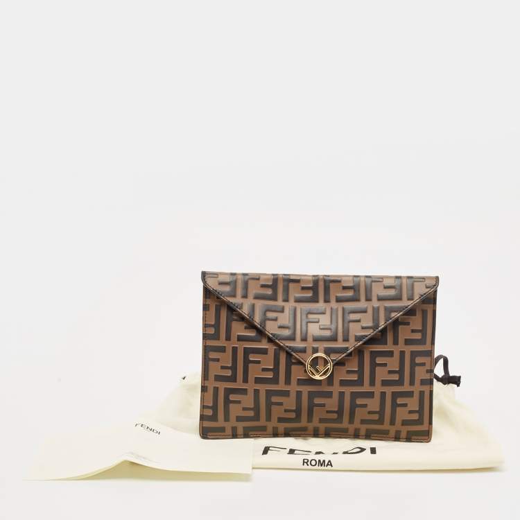 Pre Owned Fendi Brown FF Leather Envelope Flat Pouch