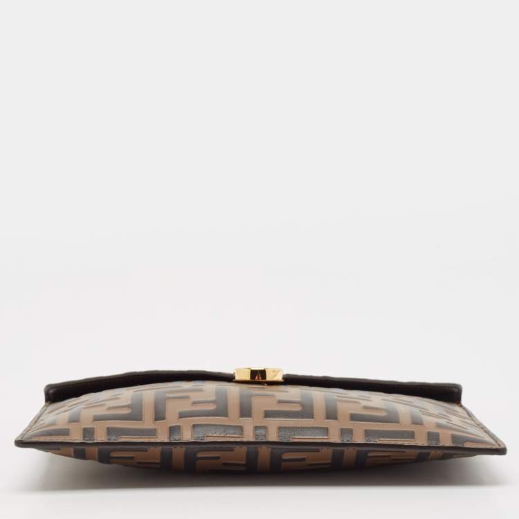 Pre Owned Fendi Brown FF Leather Envelope Flat Pouch