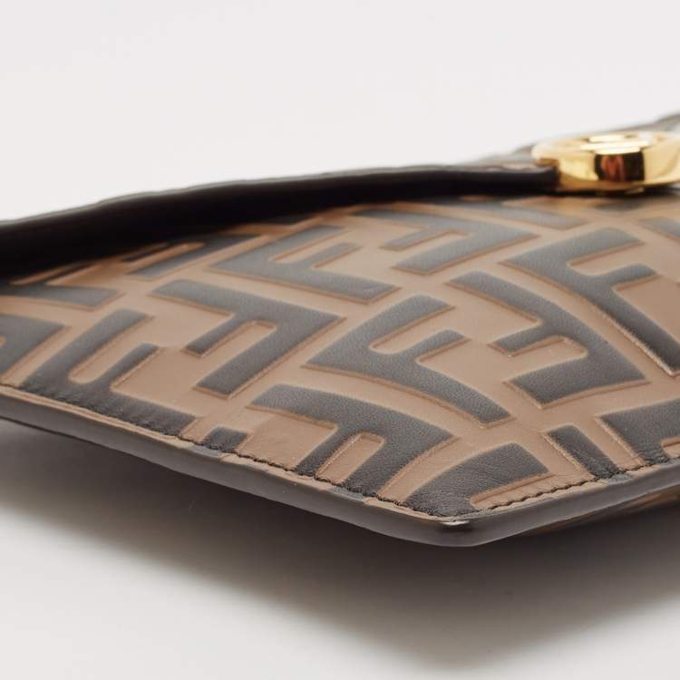 Pre Owned Fendi Brown FF Leather Envelope Flat Pouch