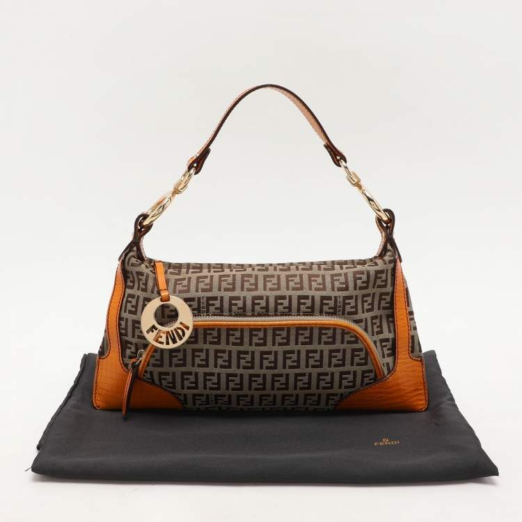 Pre Owned Fendi Beige/Orange Zucchino Canvas Chef Shoulder Bag