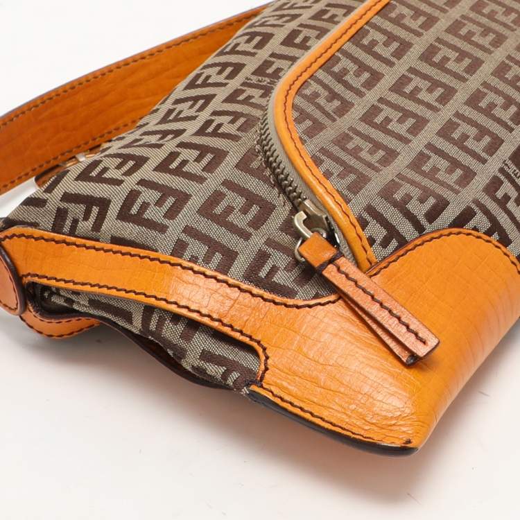 Pre Owned Fendi Beige/Orange Zucchino Canvas Chef Shoulder Bag